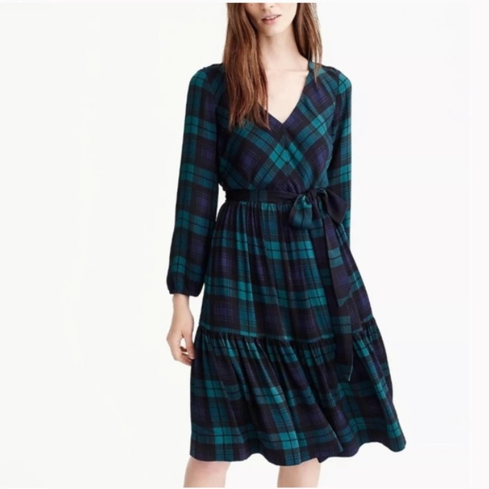 J Crew Drapey Black Watch Plaid Dress